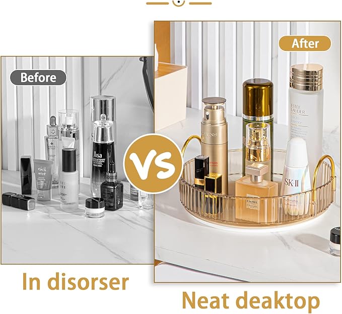 Rotating Makeup Organizer for Vanity, High-Capacity Skincare Clear Make Up Storage Perfume Organizers Cosmetic Dresser Organizer Countertop 360 Spinning (Gold, 1 Tier)-NeatNest