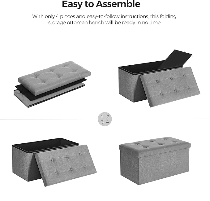 SONGMICS MAZIE Collection - 30 Inches Ottoman Storage Bench, 21 Gal. Folding Chest with Breathable Linen-Look Fabric, Load up to 660 lb, for Entryway, Living Room, Bedroom, Light Gray ULSF001G02-NeatNest