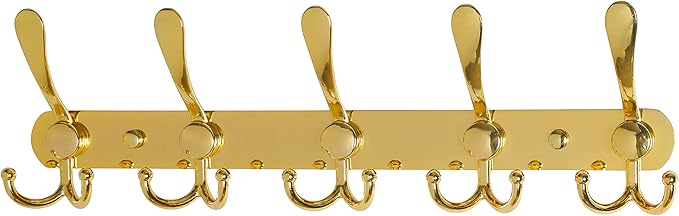 Dseap Coat Rack Wall Mounted - 5 Tri Hooks, Heavy Duty, Stainless Steel, Metal Coat Hook Rail for Coat Hat Towel Purse Robes Mudroom Bathroom Entryway,Gold-NeatNest