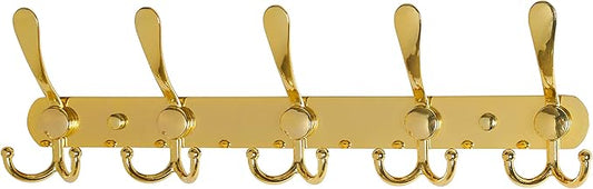 Dseap Coat Rack Wall Mounted - 5 Tri Hooks, Heavy Duty, Stainless Steel, Metal Coat Hook Rail for Coat Hat Towel Purse Robes Mudroom Bathroom Entryway,Gold-NeatNest