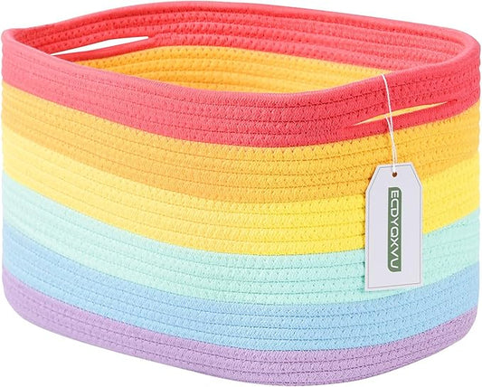 Cotton Rope Storage Basket, 15x10x9 Inches, Woven Basket for Shelves, Clothes, Toys, Towels, Books, and Laundry, Durable and Stylish, Rainbow (1 Pack)-NeatNest