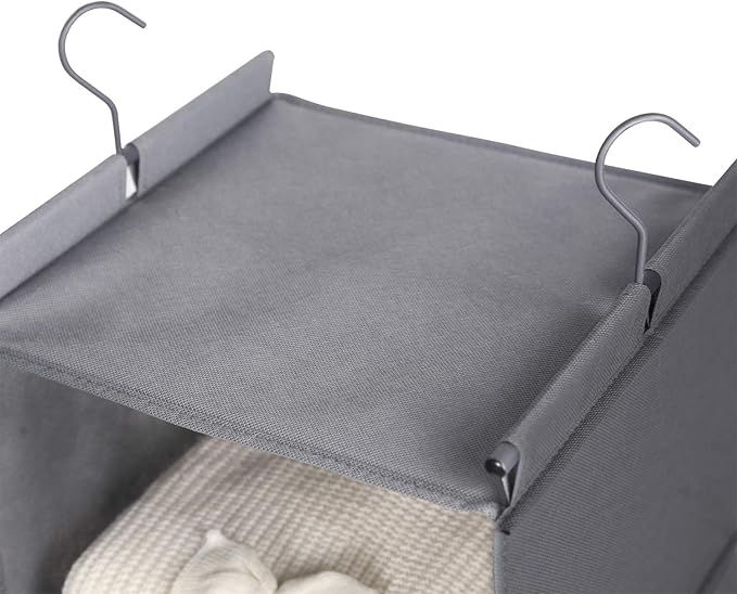 MAX Houser 4-Shelf Hanging Closet Organizer, Space Saver, Cloth Hanging Shelves with 2 Side Pockets, Foldable (Grey)-NeatNest