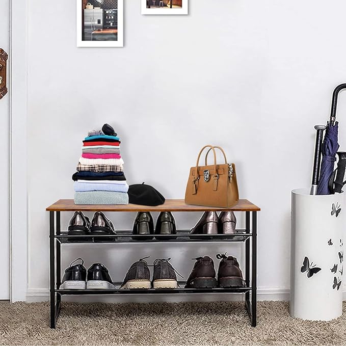 Garden 4 you 3-Tier Tilting Adjustable Freestanding Shoe Rack 6-Pairs 25.2 in Length for Durability and Stability for Entryways, Hallways, Closets, Dormitory Rooms, and Industries，Brown-NeatNest