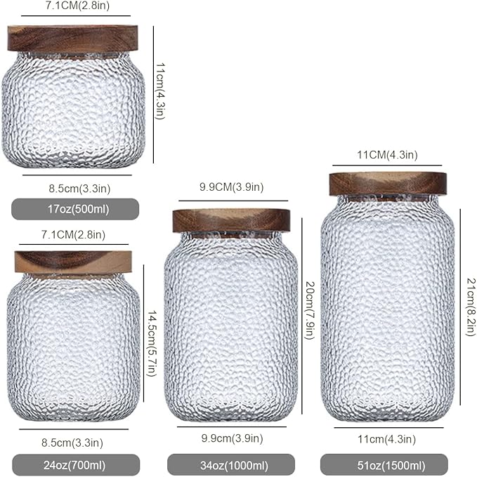 Glass Storage Jar, Food Storage Container with Airtight Bamboo Wooden Lid, Kitchen Canisters For Tea,Coffee Bean, Sugar, Candy, Cookie, Spice (500ml, 17 Ounce)