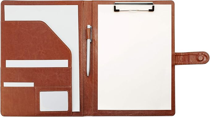 Clipboard Folder Padfolio, Mymazn Writing Portfolio Faux Leather Clipboards with Cover for Legal Pad Holder Letter Size A4 8.5 x 11 for Business Conference Notepad Clip Boards Brown-NeatNest