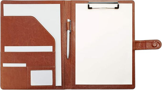 Clipboard Folder Padfolio, Mymazn Writing Portfolio Faux Leather Clipboards with Cover for Legal Pad Holder Letter Size A4 8.5 x 11 for Business Conference Notepad Clip Boards Brown-NeatNest