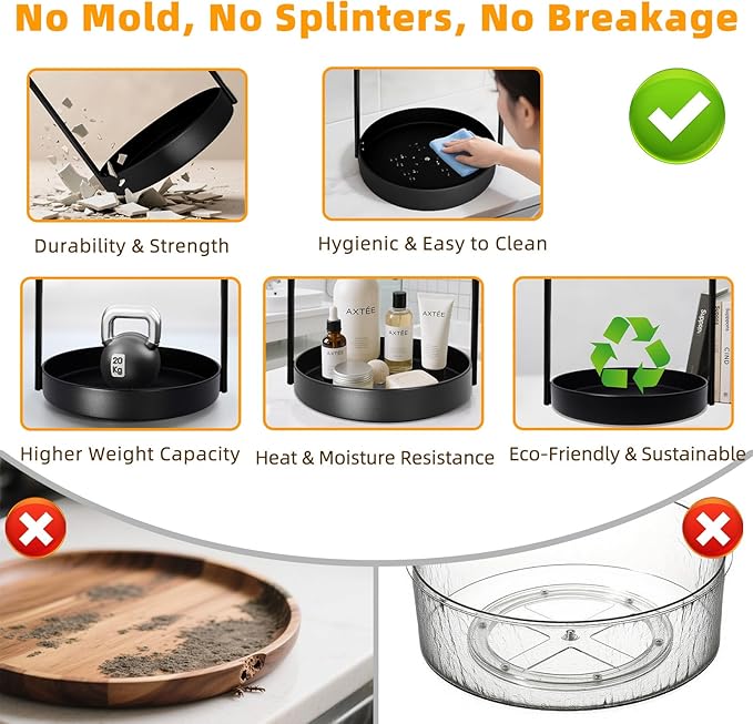 2 Tier Metal Lazy Susan Organizer, 12 Inch Rotating Turntable Double Lazy Susans for Cabinet Kitchen Bathroom, Anti-Rust Two Tiered Spinner Tray Carousel Organizer for Spice Rack Countertop Black-NeatNest