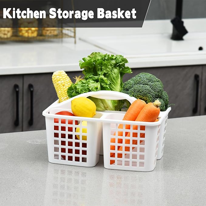 Haundry Plastic Shower Caddy Basket with 3 Compartments, Portable Divided Cleaning Supply Storage Organizer with Handle (Grey)-NeatNest
