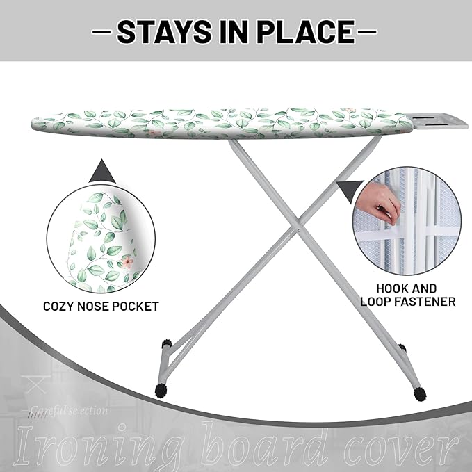 Extra Thick Ironing Board Cover and Pad, 15x54 Ironing Board Cover, Resist Scorching and Staining,Elastic Edges,Sage Green Spring Summer Eucalyptus
