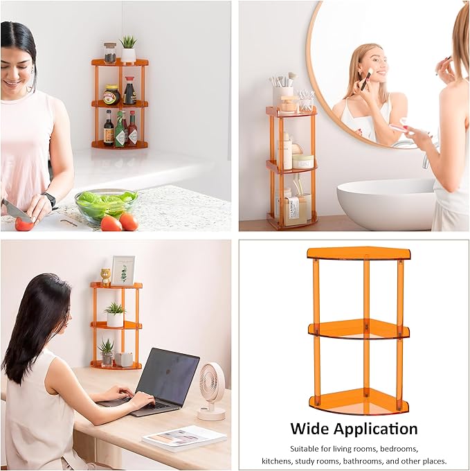 3 Tier Countertop Corner Organizer Shelf 7x7x15.7 Inch, Orange Countertop Acrylic Bathroom Corner Shelf, Vanity Storage Organizer for Cosmetics, Toiletries-NeatNest