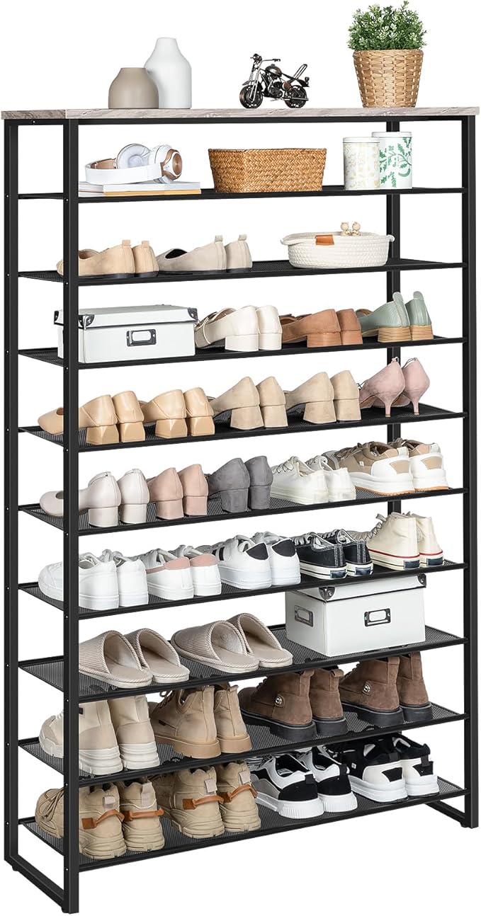 HOOBRO 10-Tier Shoe Rack, 39.4" L Shoe Storage Organizer, Large Capacity Shoe Shelf for Front Door Entrance, Entryway, Hallway, Holds 45-50 Pairs of Shoes, Closet, Greige and Black BG171XJ01-NeatNest