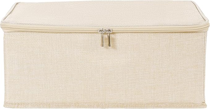 ANMINY Storage Bins with Zipper Lids 13 Qt Lidded Fabric Storage Boxes Baskets Cubes with Handles Collapsible Washable Cotton Linen Closet Shelf Clothes Organizer Containers - Beige, Small-NeatNest