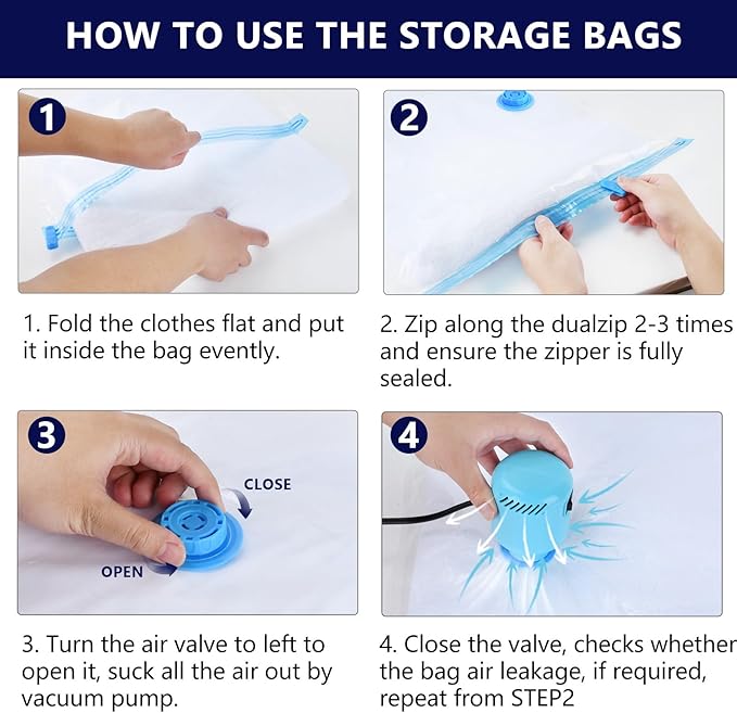 Vacuum Storage Bags for Blankets and Comforters 8 Jumbo Vacuum Seal Bags for Clothing Blankets Bedding with Electric Pump Compression Bag for Travel Luggage Jumbo Space Saver Storage Bag-NeatNest
