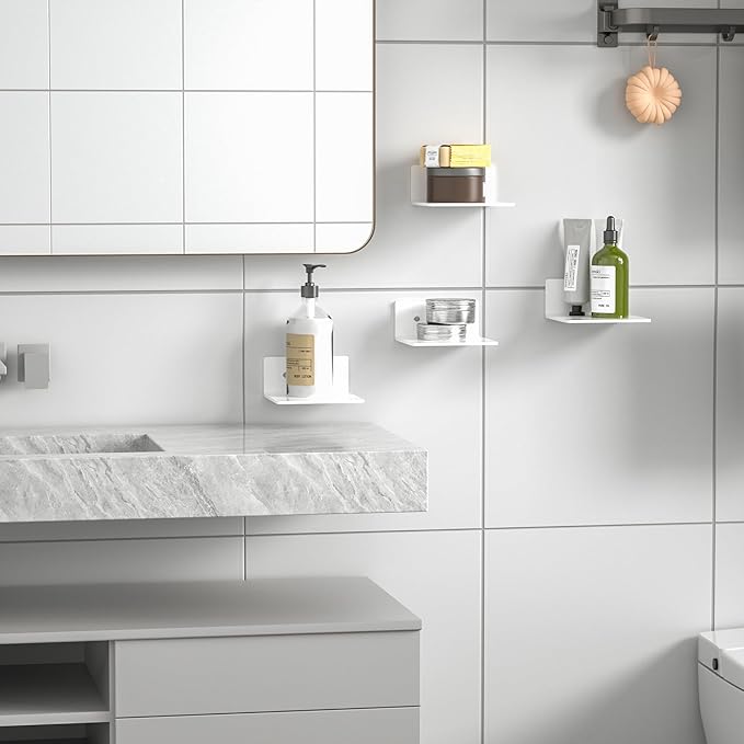 6 Inches White Acrylic Wall Shelves Set of 4, Moisture-Proof, Wall Mounted Storage Display Shelves for Gaming Room, Living Room, Bathroom, Office, Store, Heavy Duty, 4 Pack-NeatNest