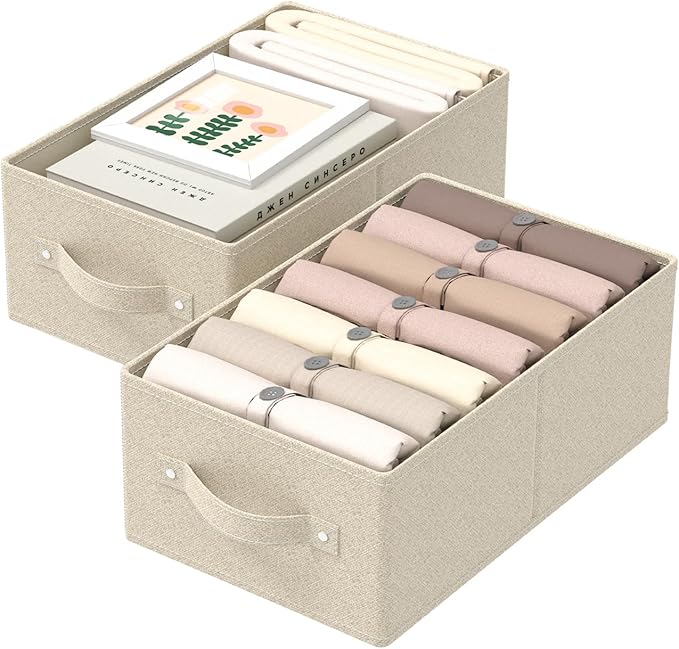 Collapsible Organizer Boxes, Fabric Storage Bins, Cube Baskets for Organizing Home, Office and Closet, Grey and Beige, 2 Pack, 16.1x9.8x6.4in-NeatNest