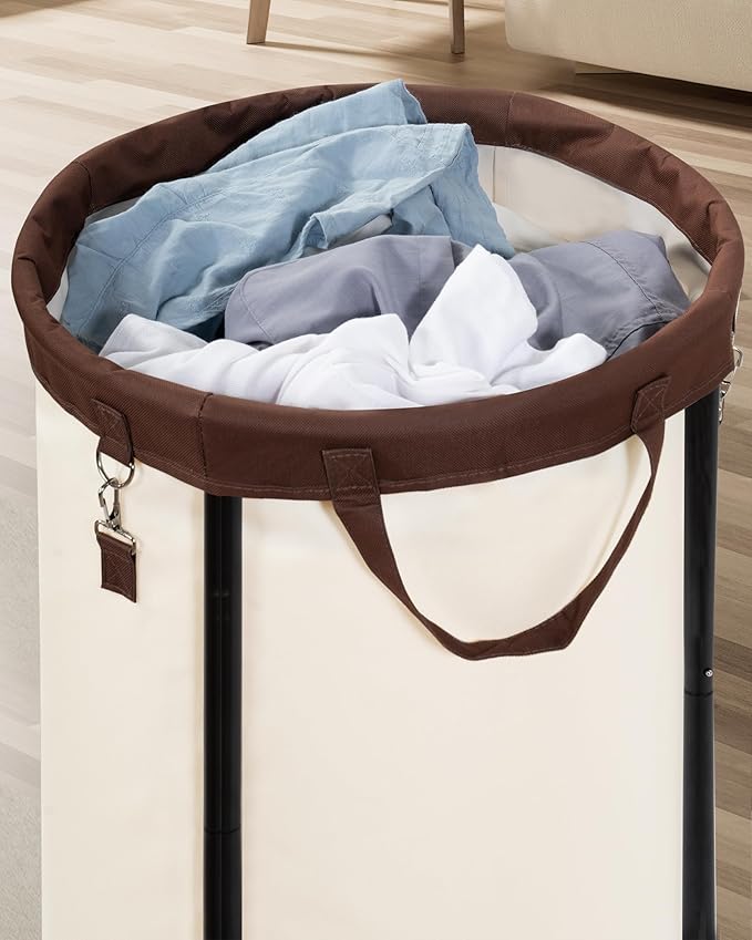 STORAGE MANIAC Rolling Laundry Hamper with Wheels 110L Laundry Basket, Round Laundry Cart with Metal Frame and Removable Bag, Clothes Hamper for Bedroom, Bathroom, Dorm Room, Laundry Room, Beige