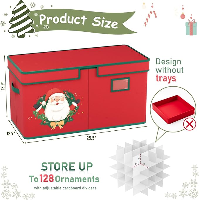 Christmas Ornament Storage Box Christmas Ornament Storage Organizer with Adjustable Divider 128 Ornaments 600D Oxford Fabric Christmas Storage Containers Holiday Ornament Storage Box-NeatNest