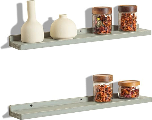 Freezing point Floating Shelf for Wall Set of 2 Natural Wood 23Inch Wall Shelves Decor Plant Display Collectibles Mounted Kitchen Bathroom Bedroom Corner Decorative Storage Stand Grey-NeatNest