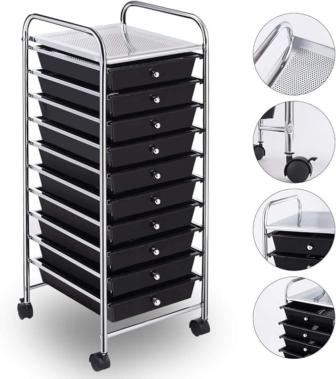 Giantex 10 Drawer Rolling Storage Cart Scrapbook Paper Office School Organizer (Black)