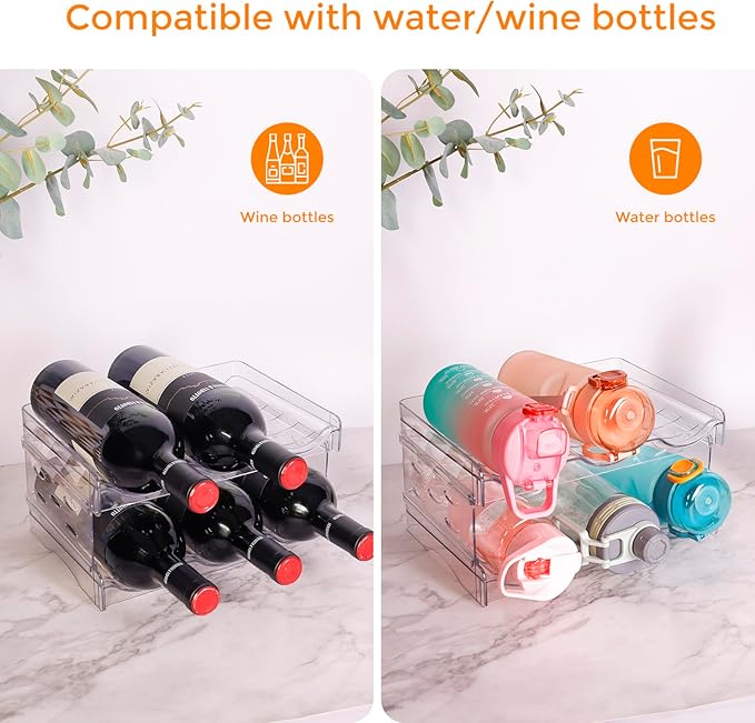 BoxedHome Plastic Water Bottle Organizer and Wine Rack Storage Holder for Inside Cabinet, Kitchen Countertop, Table Top, Pantry, Bars, Cabinets, Fridge - Clear (2 Tier 6 Containers)-NeatNest