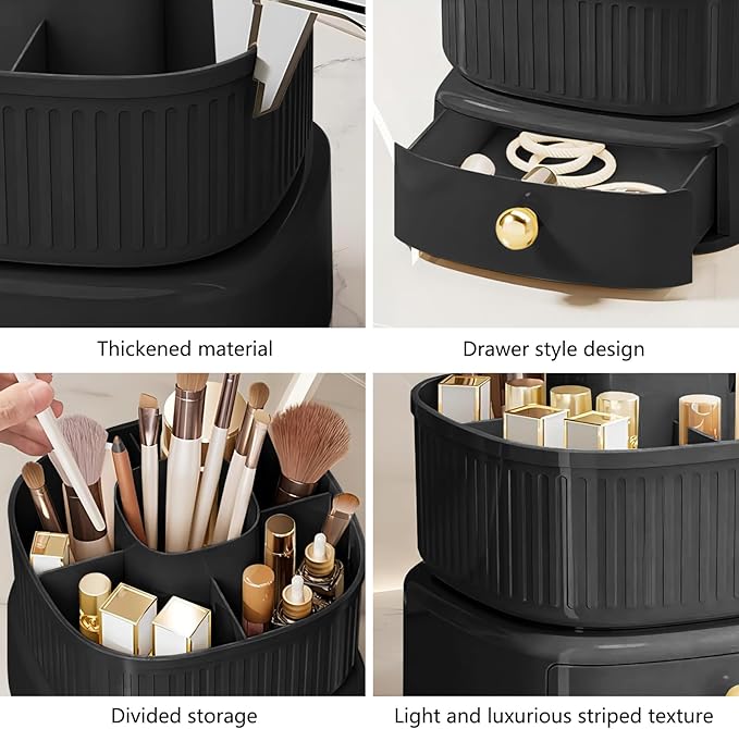 DASITON Stackable Makeup Organizer,Makeup Brush Holder With 360°Rotating Makeup Organizer Tray,Cosmetic Holder Shelf(Black)-NeatNest