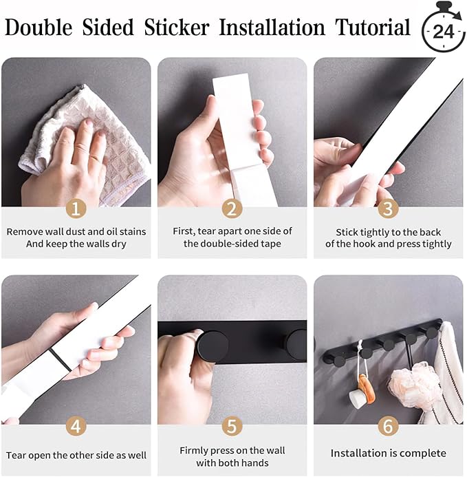 Coat Hooks Wall Mounted, Black Coat Rack with 5 Hooks Adhesive & Screw in Door Hooks Heavy Duty Coat Hanger Towel Hooks for Wall Towels Clothes Hat-NeatNest