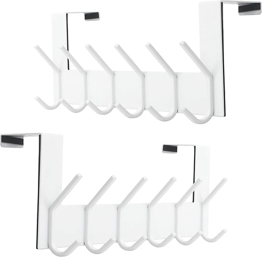 SKOLOO Over The Door Hook, White, No Assembly Required, Stainless Steel, Door Coat Rack for Entryway, Over Door Towel Hooks for Bathroom, Coat Hooks for Hanging Coats, Backpack, Jacket, Pack of 2