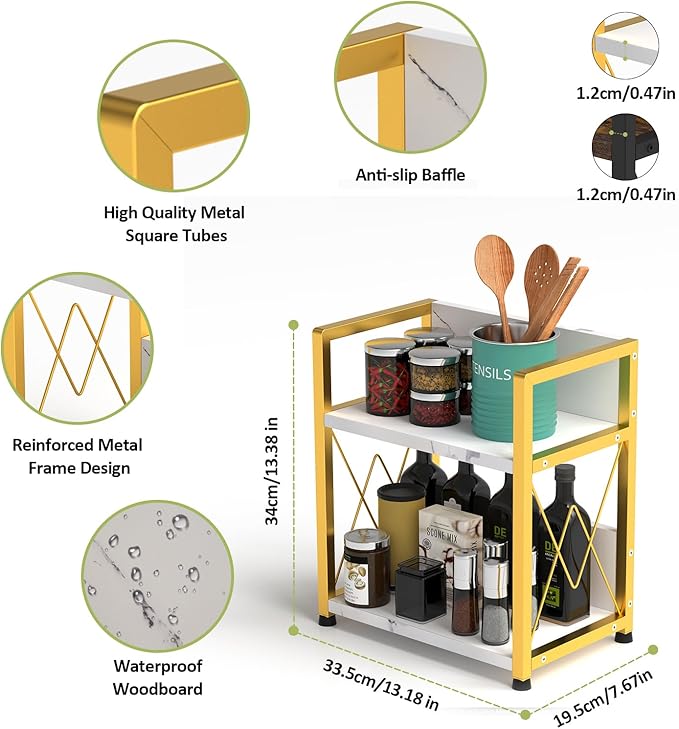 Aduanbang Coffee Bar Accessories Organizer, 2 Tier Wooden Kitchen Counter Shelf, Coffee Organizer Station for Countertop, Condiment Rack for Mugs, Cups, Cream, Syrup-NeatNest
