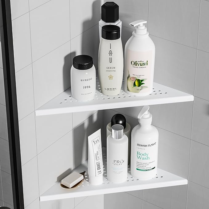 Corner Shower Shelves, 10” Recessed Tile Shower Shelf Matte White, 304 Stainless Steel Grout in Corner Tile Shower Shelves, No Drilling, 2 Pack-NeatNest