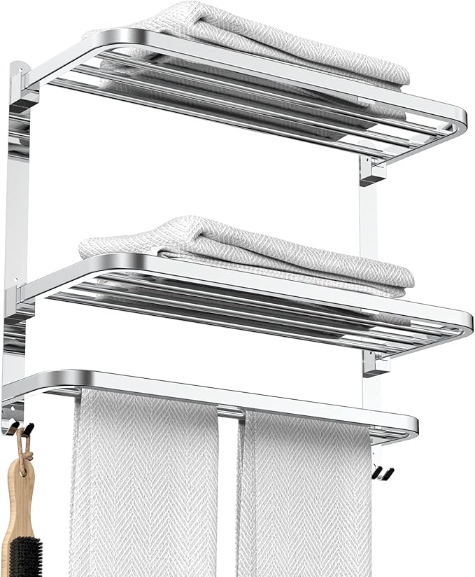 22.8Inch Towel Rack for Bathroom and Lavatory Towel Hanger with Wall Mount Towel Bars 304 Stainless Steel No Drill (Collapsible Towel Rack)