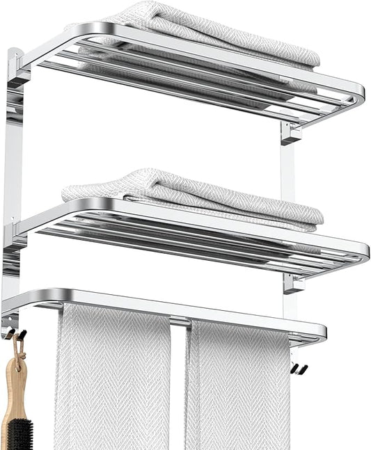 22.8Inch Towel Rack for Bathroom and Lavatory Towel Hanger with Wall Mount Towel Bars 304 Stainless Steel No Drill (Collapsible Towel Rack)