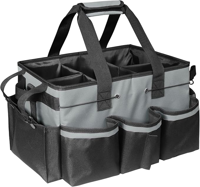 Boczif Cleaning Caddy Bag Wearable, Supplies Organizer With Handle, Shoulder Straps & Detachable Divide, Tool Organizers Tote for Cleaners & Housekeepers (Grey)-NeatNest
