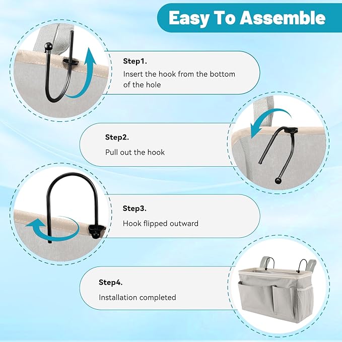 BlissTotes Bedside Caddy, Bedside Storage Organizer for Bunk Bed Accessories, Dorm Storage for Bedside Shelf and Bunk Bed Shelf, Bed Caddy for Home, Dorm, Bunk (Light Gray, 1 Pack)-NeatNest