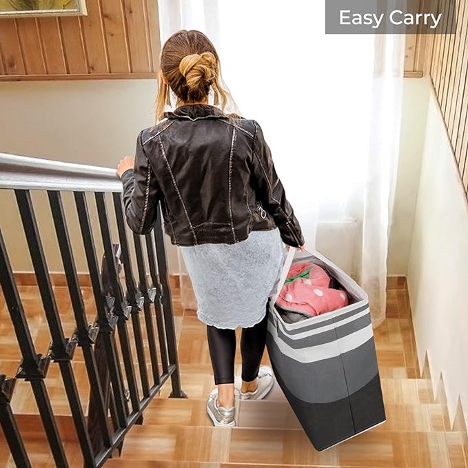 HomeHacks 2 Pack Large Laundry Baskets, Waterproof, Freestanding Laundry Hampers, Collapsible Clothes Hamper with Reinforced Handles in Laundry Room, College Dorm, Bathroom, Bedroom (Grey, 75Lx2)-NeatNest