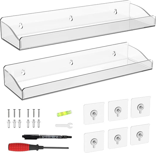 15 Inch 2 Pack Clear Acrylic Floating Wall Shelves-NeatNest