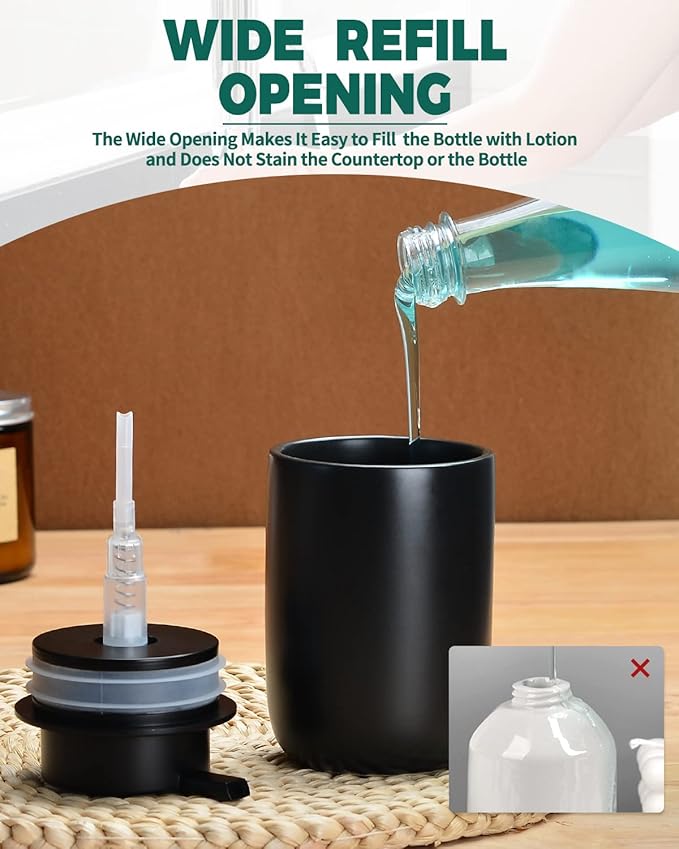 BosilunLife Lotion Pump Dispenser - Matte Black Soap Dispenser Bathroom Ceramic Dish Liquid Soap Dispenser for Kitchen, Bathroom Countertop Soap Dispensers-NeatNest