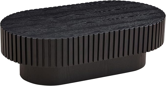 kevinplus 43.7'' Wood Coffee Table Modern Coffee Table for Living Room, Contemporary Circle Fluted Drum Pedestal Style, Easy Assembly, Black