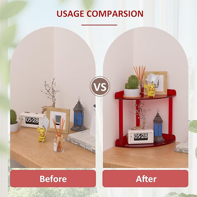 2 Tier Countertop Corner Organizer Shelf 7x7x8 Inch, Red Acrylic Bathroom Corner Shelf for Countertop, Vanity Storage for Skincare, Cosmetics, Perfume-NeatNest