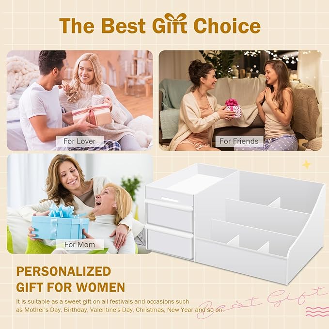 Large Makeup Organizer with Drawers - Multi-Functional Vanity and Countertop Storage for Cosmetics, Skincare, Perfume, Nail Polish, Brushes - Compact Desk and Bathroom Organizer for Women’s Gifts-NeatNest