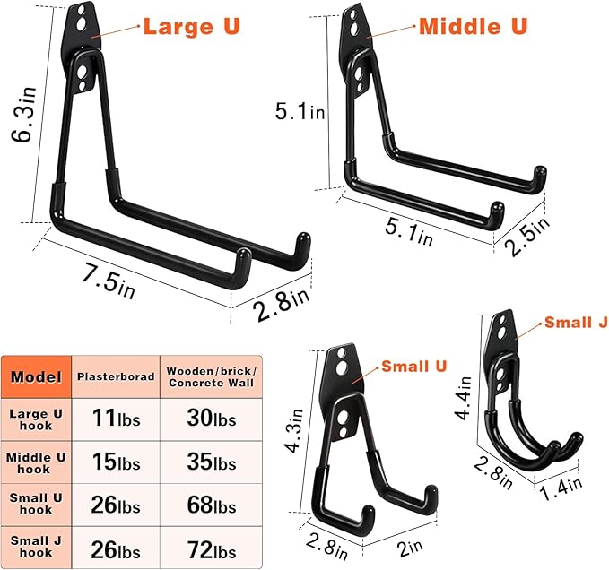 32 Pack Garage Hooks Heavy Duty,Utility Steel Wall Mount with Anti-Slip Coating Hanger & Organizer for Bulk Items,Bikes,Ladders,Power Tools,Ropes,and More Equipment