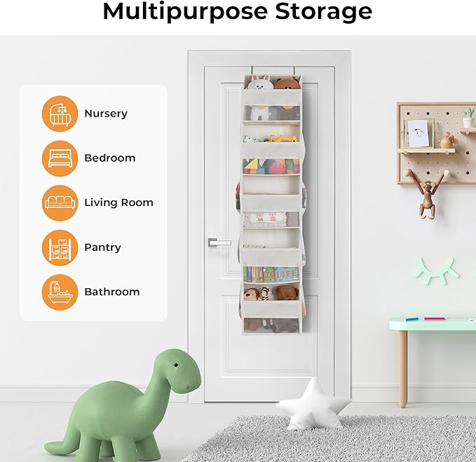 GRANNY SAYS Over The Door Organizer, 5-Shelf Behind The Door Storage with 8 Pockets and Clear Window, Anti Tilt Large Capacity Door Hanging Organizer for Baby Closet, Stuffed Animal, Beige, 2 Pack-NeatNest