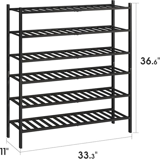 BMOSU 6-Tier Bamboo Extended Shoe Rack Premium Stackable Shoe Shelf Storage Organizer for Hallway Closet Living Room Entryway Organizer (Black Bamboo)-NeatNest