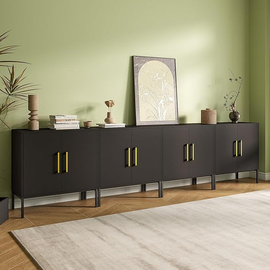 JOZZBY Set of 4 Storage Cabinet, Sideboard Buffet Storage, Modern Living Room Cabinet, Black Side Cabinets for Bedroom, Kitchen, and Hallway