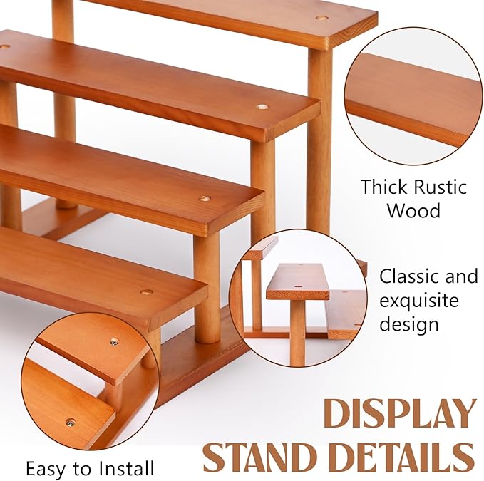 4 Tier Wooden Display Riser Stand Perfume Organizer, Dessert Table Display Set, Solid Wood Food Display Stands for Party, Bamboo Rustic Solid Wood Shelf for Cupcakes, Perfume, Cologne, Spiece-NeatNest