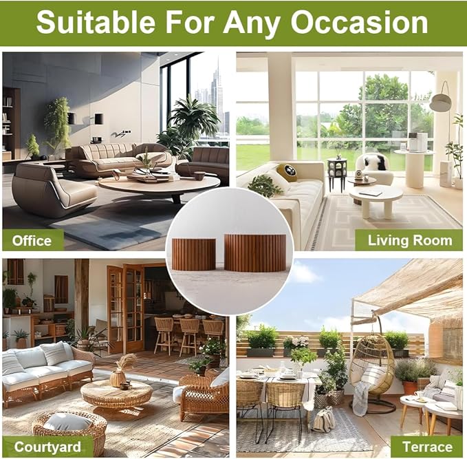 Round Nesting Coffee Table Modern Fluted Coffee Table Set of 2 Stripe Round Coffee Tables Circle Drum Coffee Tables for Living Room (Walnut Small)