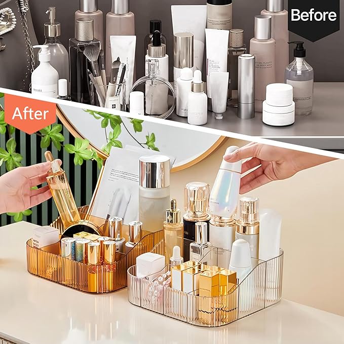 DASITON Large Capacity Makeup Brush Holder,8 Slot Makeup Brush Cup,Vintage striped Make Up Brush Holder,for Vanity Decor,Bathroom Countertops,Desk Storage Container,Cosmetic Display cases(Clear-XL)-NeatNest