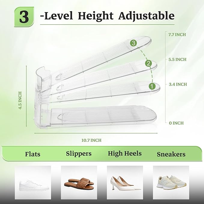 Shoe Slots Organizer, Clear Shoe Stacker for Closet Adjustable Shoe Rack Storage Space Saver,Shoes Display Shelf Shoe Holder for Organization,6 Pack-NeatNest