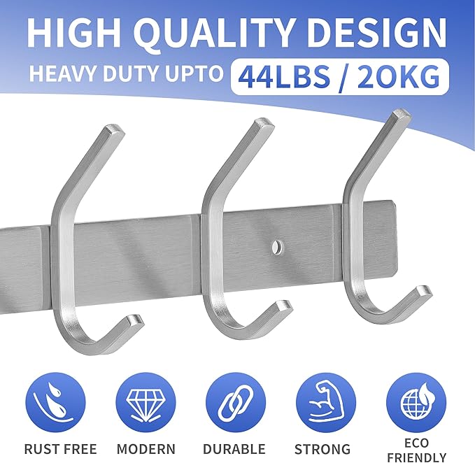 GlazieVault Coat Rack Wall Mount - Stainless Steel (2 Pack) - Heavy Duty Hooks for Hat, Towel, Robes, Jacket, Clothes - Bathroom, Entryway Hanger (Silver J)-NeatNest