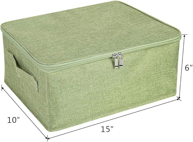ANMINY 2PCS Storage Bins with Zipper Lids 13 Qt Lidded Fabric Storage Boxes Baskets Cubes with Handles Collapsible Washable Cotton Linen Closet Shelf Clothes Organizer Containers - Green, Small-NeatNest