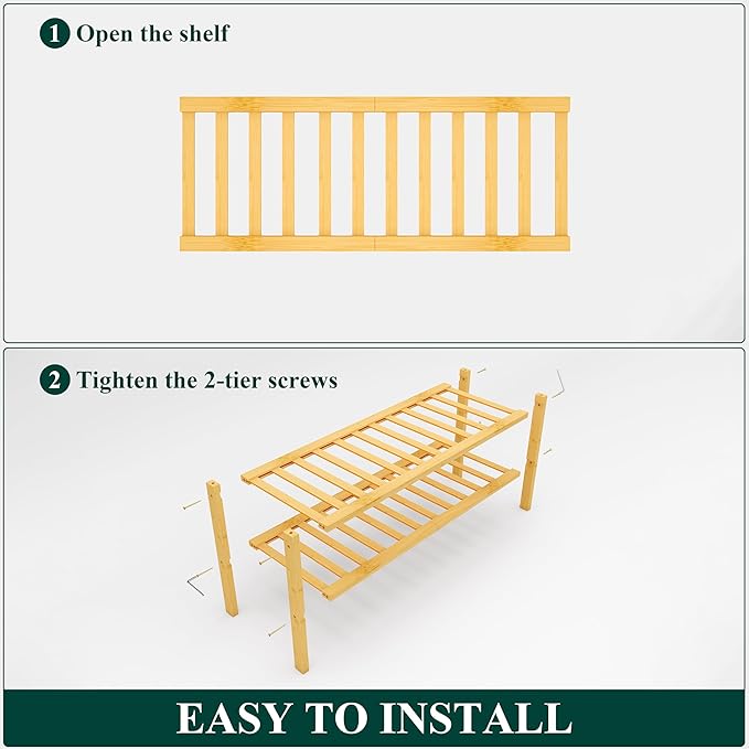 Smiry Shoe Rack, 2 Tier Bamboo Shoe Organizer, Stackable Free Standing Wooden Shoe Storage Shelf for Closet, Entryway, Front Door Entrance, Natural-NeatNest